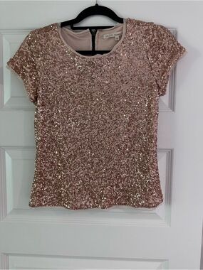 RACHEL Rachel Roy Rose Gold Sequin Short Sleeve Top